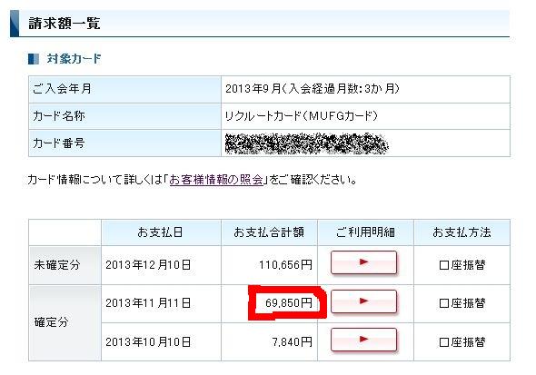 リクルートカード請求額